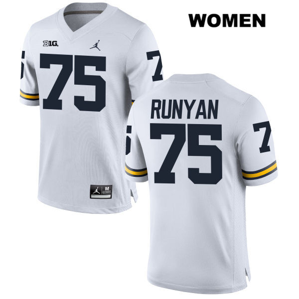 Women's NCAA Michigan Wolverines Jon Runyan #75 White Jordan Brand Authentic Stitched Football College Jersey AD25C08PF